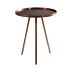Matte Copper Weathered Side Table with Round Antique Glass Top and Splayed Legs, Corra