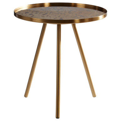 Gold Finish Round Glass Top Side Table with Splayed Metallic Legs | Corra