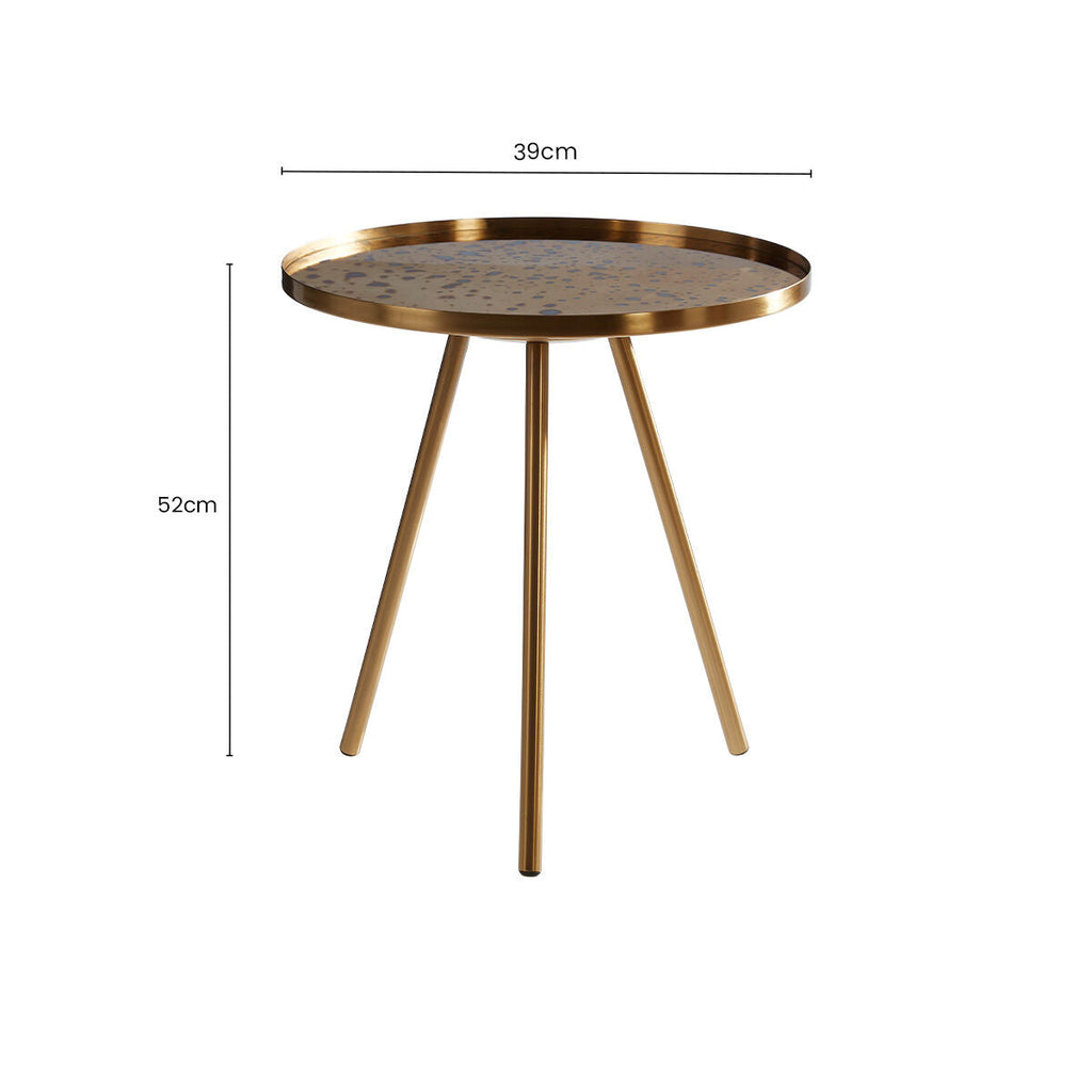 Gold Finish Round Glass Top Side Table with Splayed Metallic Legs | Corra