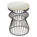 White Top Round Side Table with Black Iron Wire Curved Openwork Base | Corina