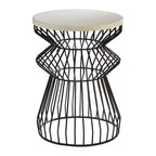 White Top Round Side Table with Black Iron Wire Curved Openwork Base | Corina