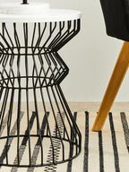White Top Round Side Table with Black Iron Wire Curved Openwork Base | Corina