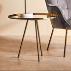 Gold Finish Mirrored Top Side Table with Minimal Iron Base | Corra