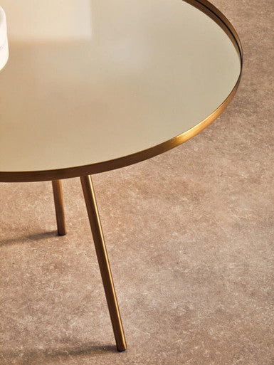 Gold Finish Mirrored Top Side Table with Minimal Iron Base | Corra