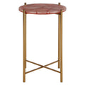 Gold and Pink Quartz Top Side Table with Gold Steel Cross Base | Vita