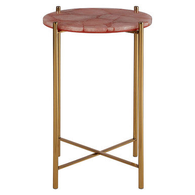 Gold and Pink Quartz Top Side Table with Gold Steel Cross Base | Vita