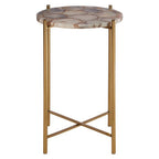 Natural and Gold Agate Top Side Table with Gold Steel Cross Base, Vita
