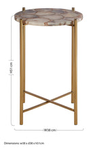 Natural and Gold Agate Top Side Table with Gold Steel Cross Base, Vita