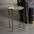 Natural and Gold Agate Top Side Table with Gold Steel Cross Base, Vita