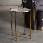 Natural and Gold Agate Top Side Table with Gold Steel Cross Base, Vita