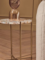 Natural and Gold Agate Top Side Table with Gold Steel Cross Base, Vita