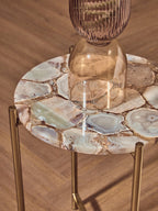 Natural and Gold Agate Top Side Table with Gold Steel Cross Base, Vita