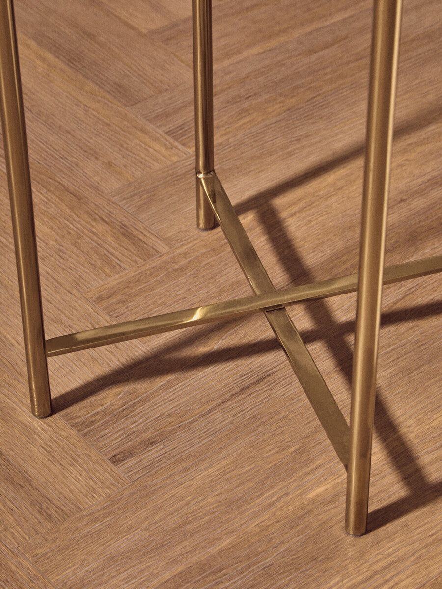Natural and Gold Agate Top Side Table with Gold Steel Cross Base, Vita