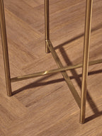 Natural and Gold Agate Top Side Table with Gold Steel Cross Base, Vita