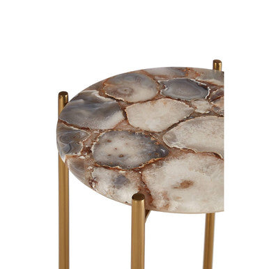 Natural and Gold Agate Top Side Table with Gold Steel Cross Base, Vita