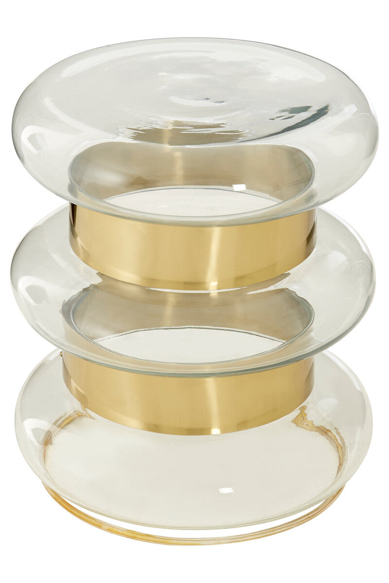 Gold Finish Side Table with Clear Circular Glass Sides and Steel Frame | Margot