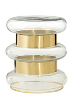 Gold Finish Side Table with Clear Circular Glass Sides and Steel Frame | Margot