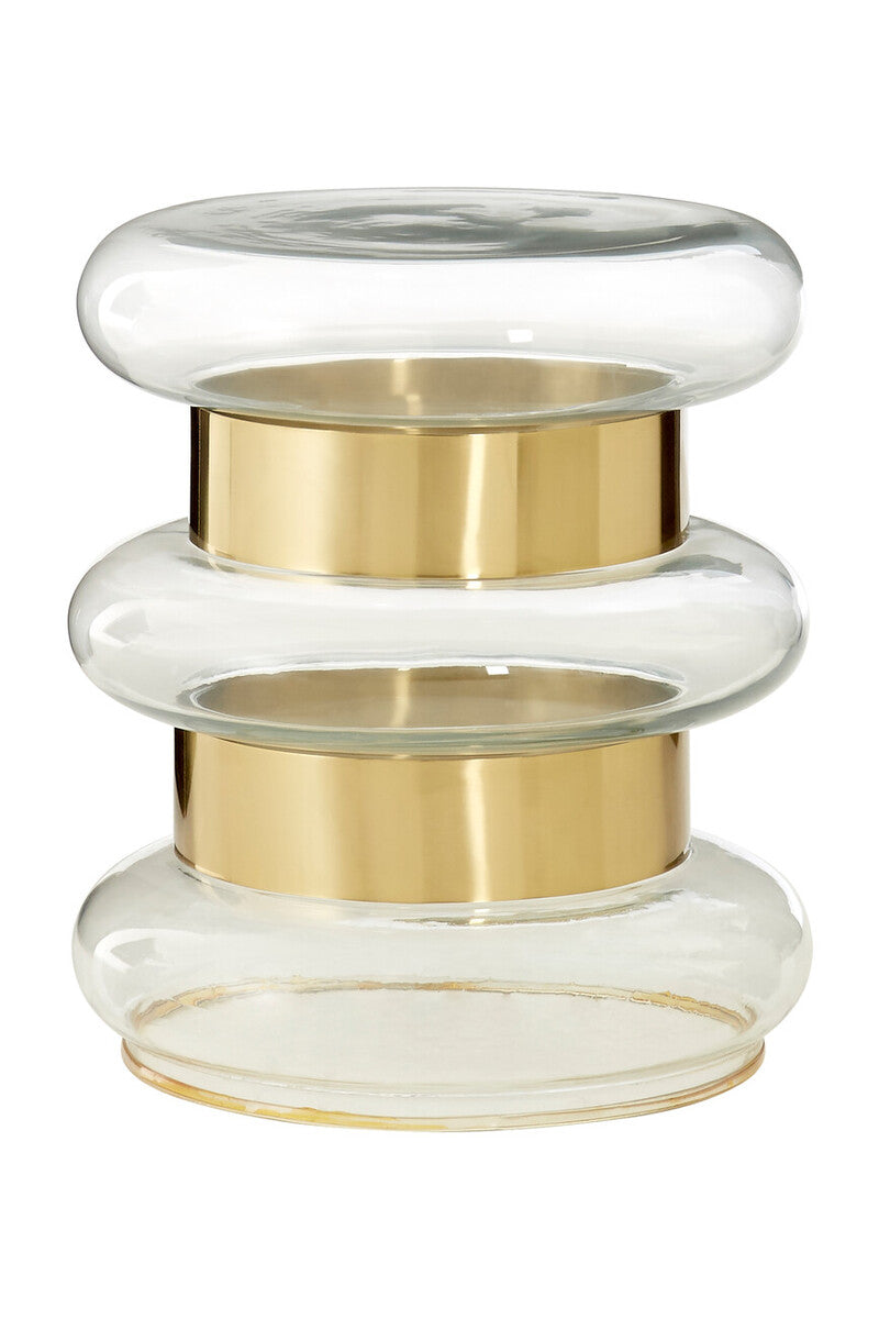 Gold Finish Side Table with Clear Circular Glass Sides and Steel Frame | Margot