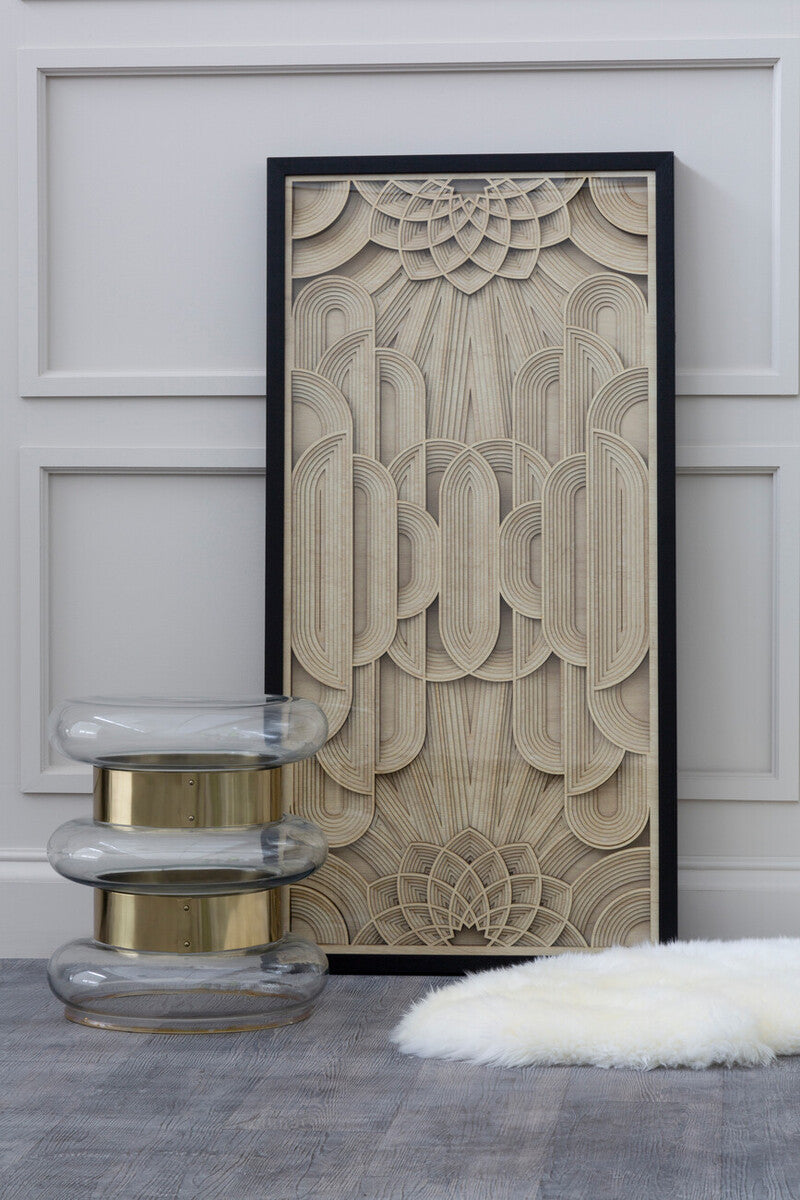 Gold Finish Side Table with Clear Circular Glass Sides and Steel Frame | Margot