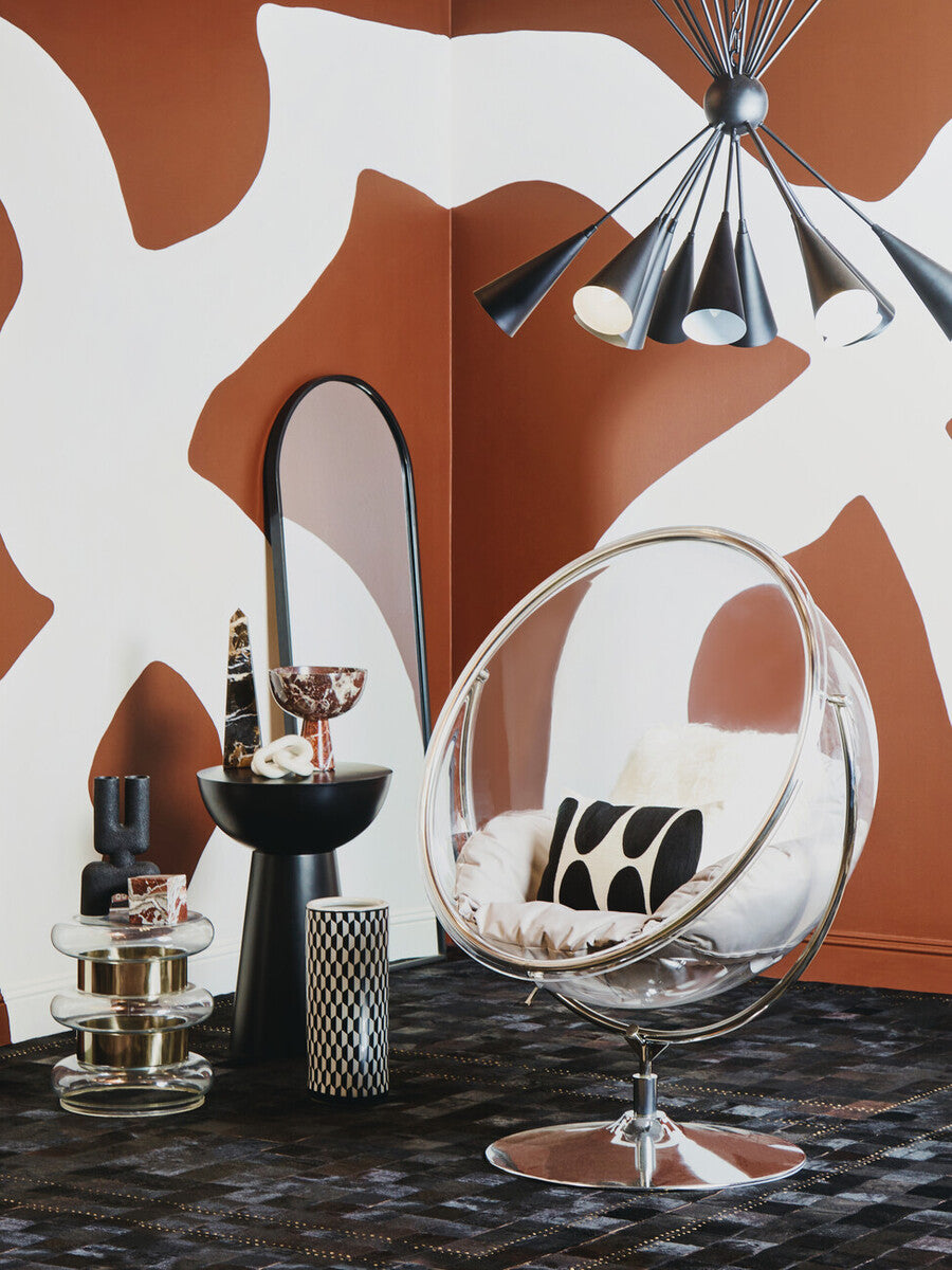 Gold Finish Side Table with Clear Circular Glass Sides and Steel Frame | Margot