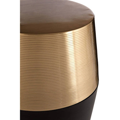 Black and Gold Copper Metallic Drum Side Table with Engraved Design | Margot