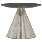 Grey Marble Top Side Table with Metallic Silver Finish Textured Base | Martini