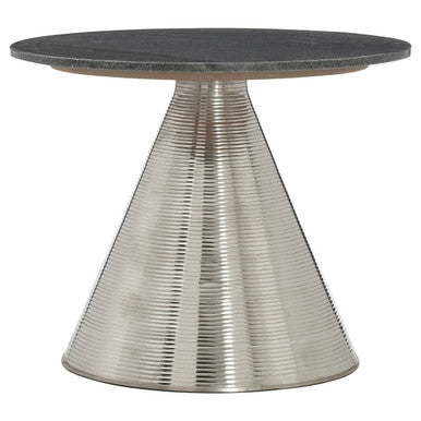 Grey Marble Top Side Table with Metallic Silver Finish Textured Base | Martini