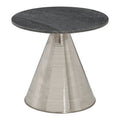 Grey Marble Top Side Table with Metallic Silver Finish Textured Base | Martini