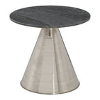 Grey Marble Top Side Table with Metallic Silver Finish Textured Base | Martini