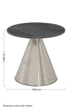 Grey Marble Top Side Table with Metallic Silver Finish Textured Base | Martini