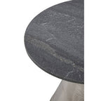 Grey Marble Top Side Table with Metallic Silver Finish Textured Base | Martini
