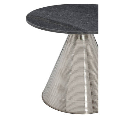 Grey Marble Top Side Table with Metallic Silver Finish Textured Base | Martini