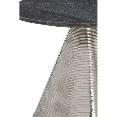 Grey Marble Top Side Table with Metallic Silver Finish Textured Base | Martini