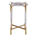 Round Clear Acrylic Side Table with Gold Finish Steel Cross Base, Miley