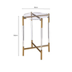 Round Clear Acrylic Side Table with Gold Finish Steel Cross Base, Miley