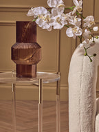 Round Clear Acrylic Side Table with Gold Finish Steel Cross Base, Miley