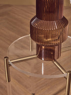 Round Clear Acrylic Side Table with Gold Finish Steel Cross Base, Miley