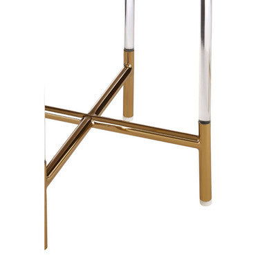 Round Clear Acrylic Side Table with Gold Finish Steel Cross Base, Miley
