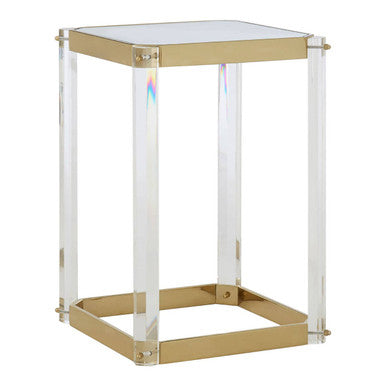 Clear Mirrored Top Side Table with Clear Acrylic Legs and Gold Finish Frame | Miley