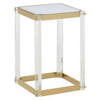 Clear Mirrored Top Side Table with Clear Acrylic Legs and Gold Finish Frame | Miley