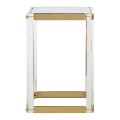 Clear Mirrored Top Side Table with Clear Acrylic Legs and Gold Finish Frame | Miley