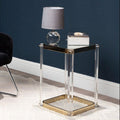 Clear Mirrored Top Side Table with Clear Acrylic Legs and Gold Finish Frame | Miley