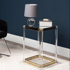 Clear Mirrored Top Side Table with Clear Acrylic Legs and Gold Finish Frame | Miley