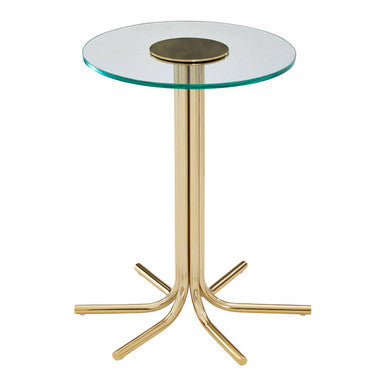 Clear Glass Top Side Table with Splayed Gold Finish Metal Base | Miley