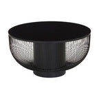 Black Glass Top Round Coffee Table with Matte Black Cylindrical Wireframe Base | Trento