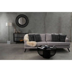 Black Glass Top Round Coffee Table with Matte Black Cylindrical Wireframe Base | Trento