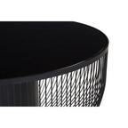 Black Glass Top Round Coffee Table with Matte Black Cylindrical Wireframe Base | Trento