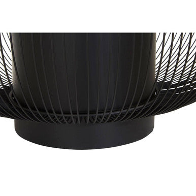 Black Glass Top Round Coffee Table with Matte Black Cylindrical Wireframe Base | Trento