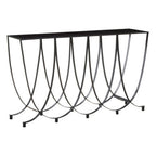 Black Glass Top Console Table with Black Iron Overlapping Curved Base | Trento
