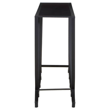 Black Glass Top Console Table with Black Iron Overlapping Curved Base | Trento